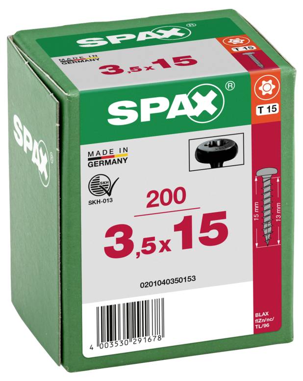 SPAX 0201040350153 Halbrundschrauben 3.5mm 15mm T-STAR plus Stahl 200St.