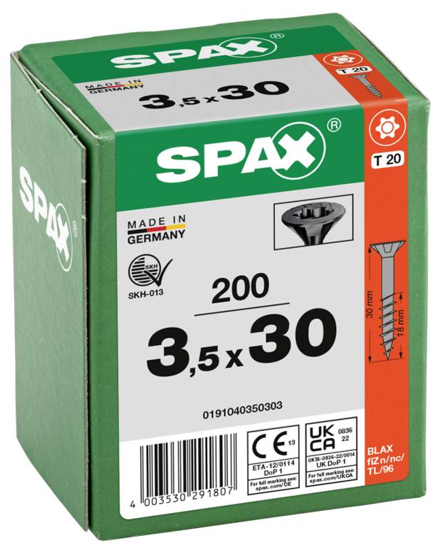 SPAX 0191040350303 Senkkopfschraube 3.5mm 30mm T-STAR plus Stahl 200St.