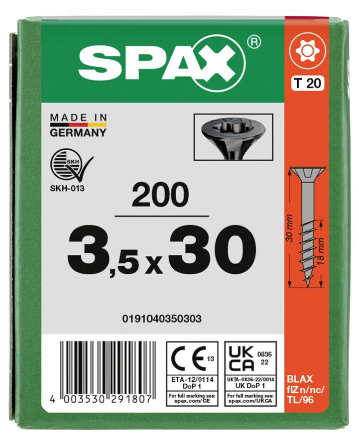 SPAX 0191040350303 Senkkopfschraube 3.5mm 30mm T-STAR plus Stahl 200St.