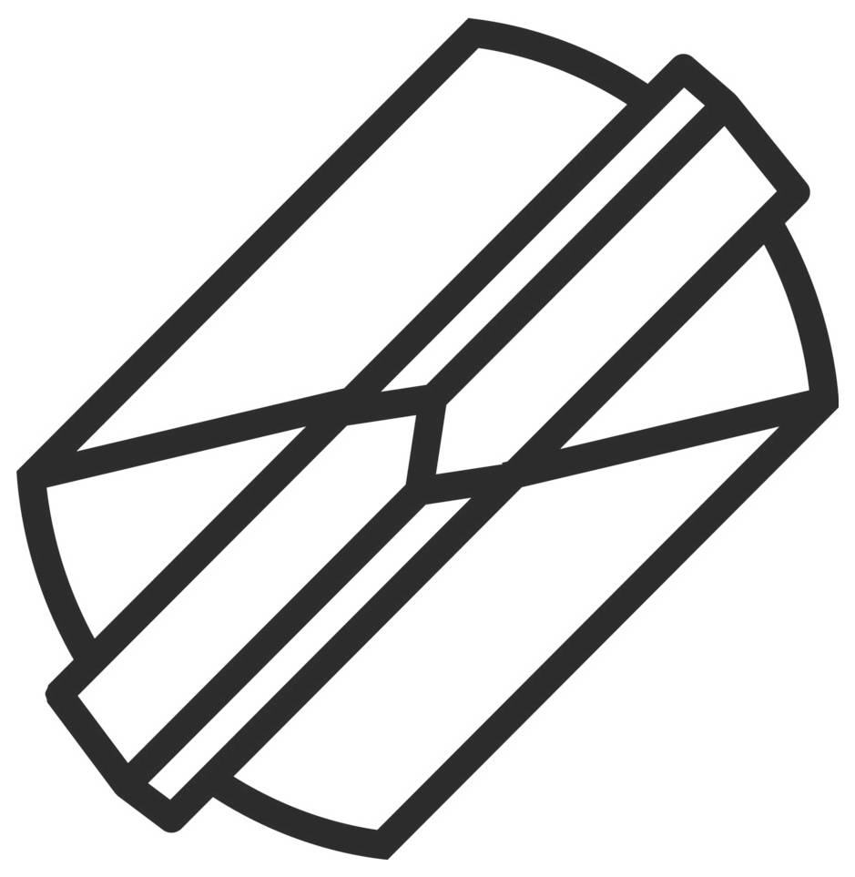 Schwarze Umrissikone einer geneigten gefalteten Papier- oder umschlagähnlichen Form mit sich überlappenden diagonalen Bändern auf weißem Hintergrund.