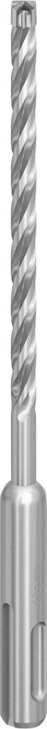 Ein Metallbohraufsatz mit schraubenförmig gefurchtem Schaft und zylindrischem Schaft, vertikal auf weißem Hintergrund dargestellt.