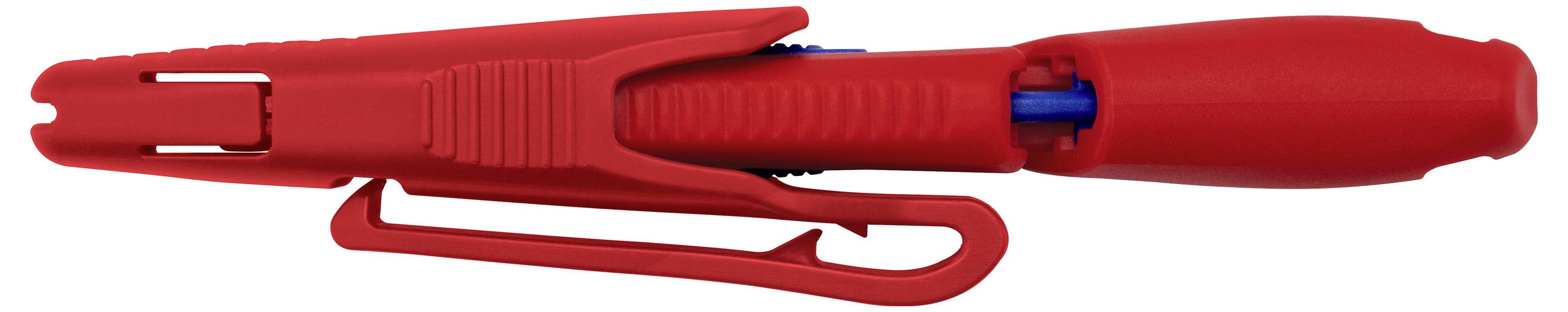 Roter Textmarker im Stiftstil mit transparenter Kappe und Clip auf weißem Hintergrund.