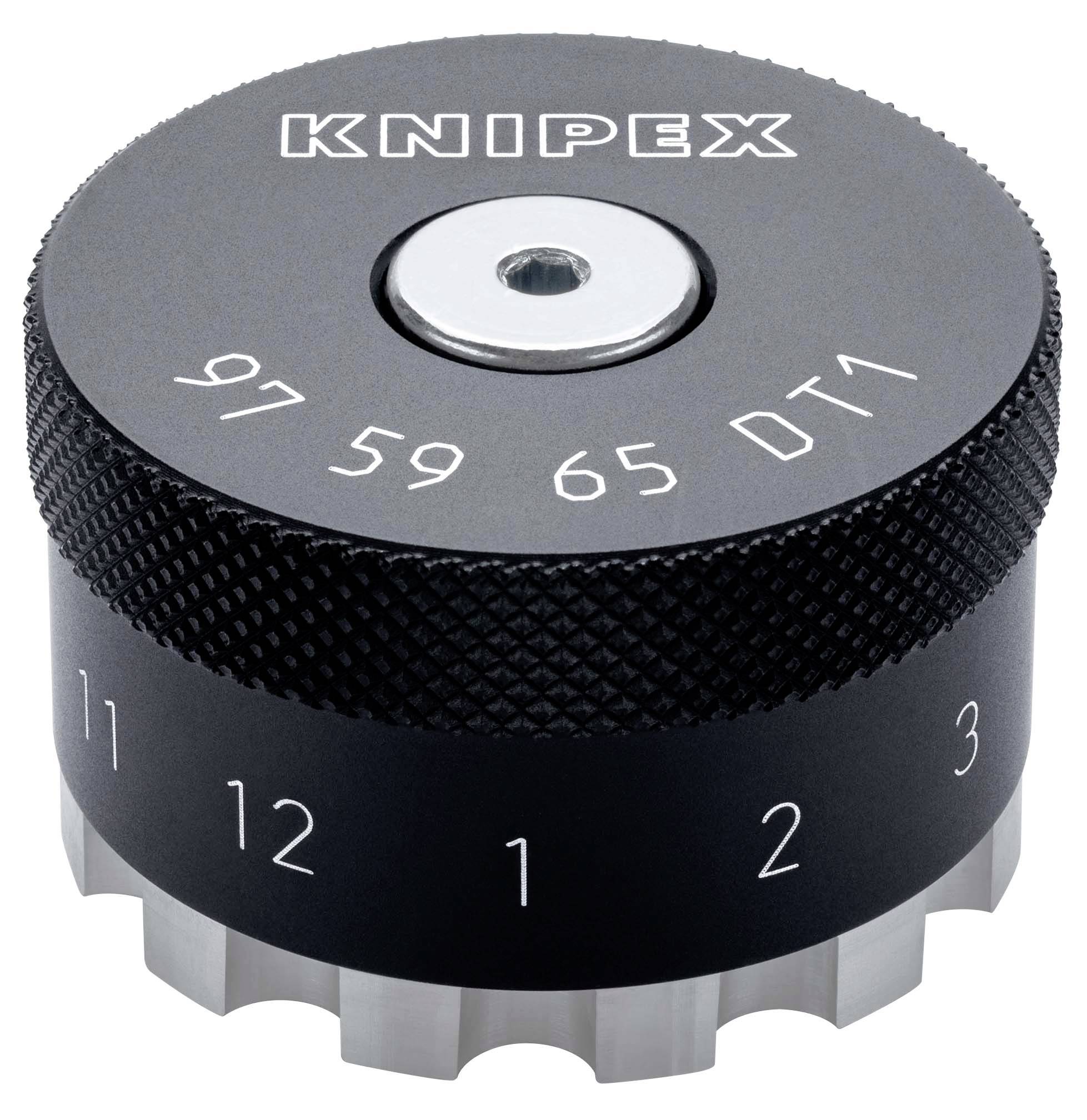 KNIPEX round adjustable tool die with numbered size markings 1, 2, 3, 11, 12, 97, 59, 65, 0-11