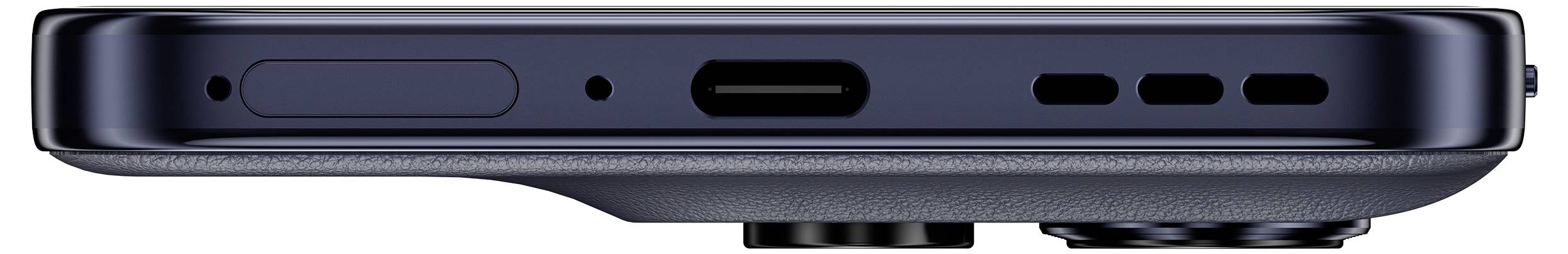 Unteransicht eines Smartphones mit Ladeanschluss, Lautsprechergittern, Mikrofönlöchern und Antennenleitungen.