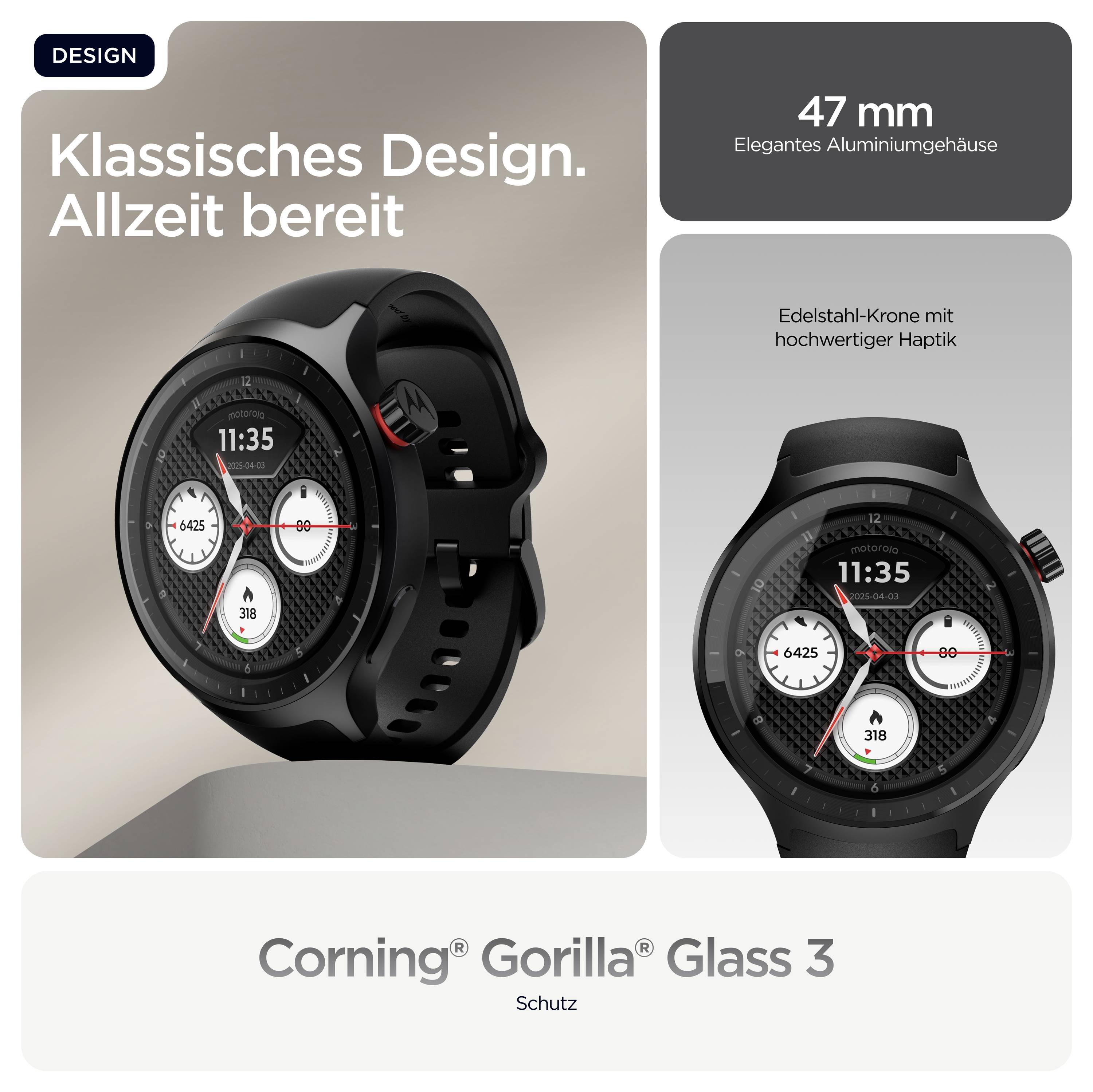 Motorola Moto Watch Basic Smartwatch 47mm Schwarz
