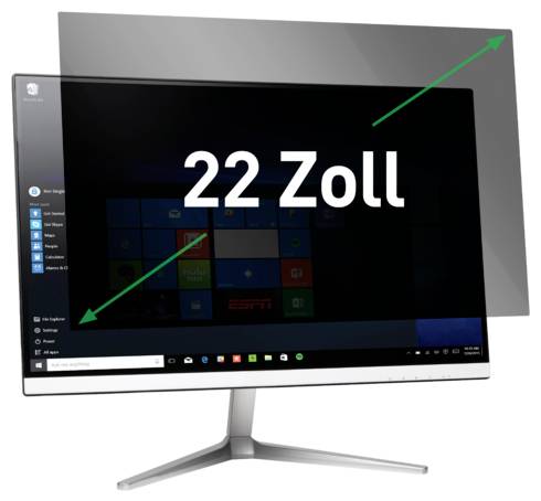 Ein Desktop-Monitor mit einem 22-Zoll-Bildschirm, dargestellt mit diagonalen Pfeilen, die seine Größe anzeigen.