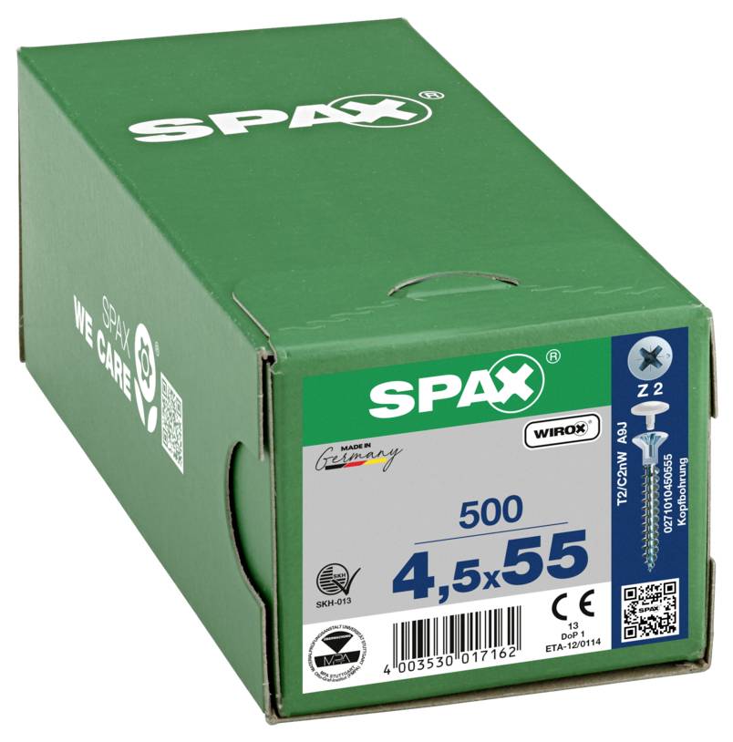 SPAX 0271010450555 Senkkopfschraube 4.5mm 55mm Kreuzschlitz Pozidriv Stahl 500St.