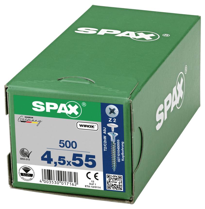 SPAX 0271010450555 Senkkopfschraube 4.5mm 55mm Kreuzschlitz Pozidriv Stahl 500St.