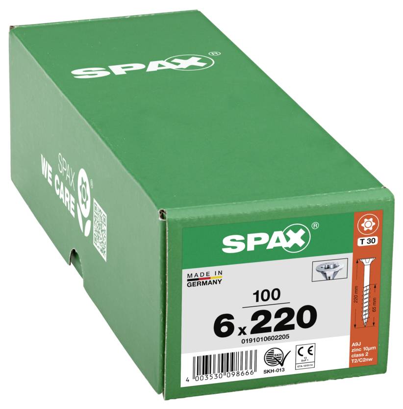SPAX 0191010602205 Senkkopfschraube 6mm 220mm T-STAR plus Stahl 100St.