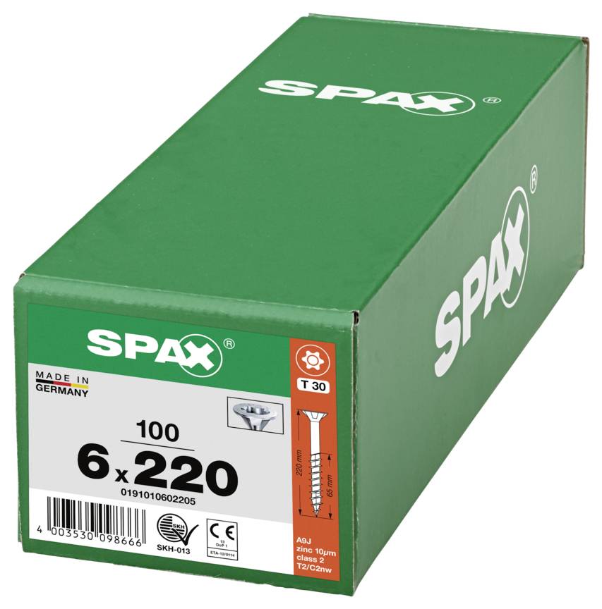 SPAX 0191010602205 Senkkopfschraube 6mm 220mm T-STAR plus Stahl 100St.
