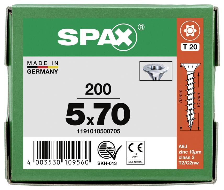 Schachtel mit SPAX T20 Schrauben, gekennzeichnet mit „200