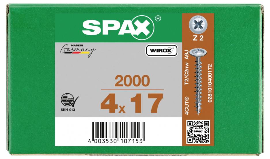 SPAX 0281010400172 Rückwandschrauben 4mm 17mm Kreuzschlitz Pozidriv Stahl 2000St.