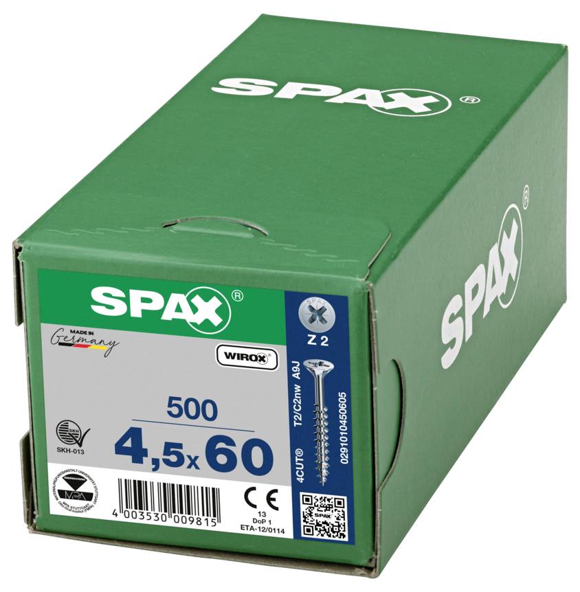 SPAX 0291010450605 Senkkopfschraube 4.5mm 60mm Kreuzschlitz Pozidriv Stahl 500St.