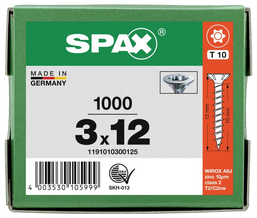 SPAX 1191010300125 Senkkopfschraube 3mm 12mm T-STAR plus Stahl 1000St.