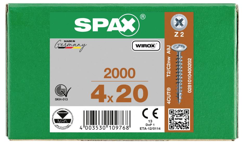 SPAX 0281010400202 Rückwandschrauben 4mm 20mm Kreuzschlitz Pozidriv Stahl 2000St.