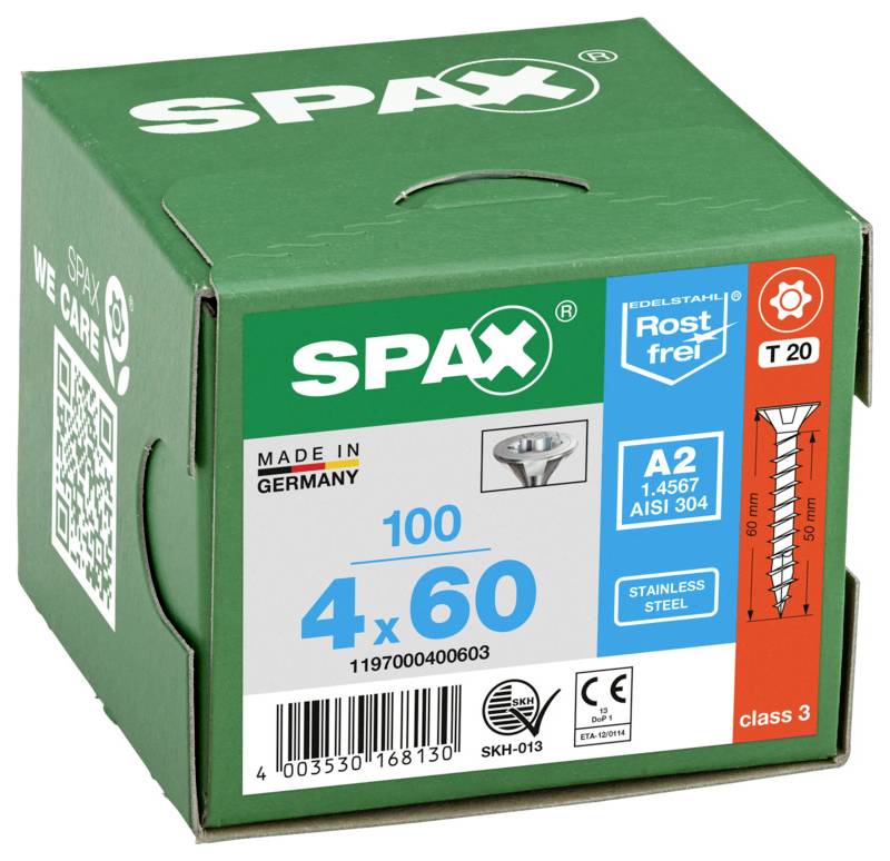 SPAX 1197000400603 Senkkopfschraube 4mm 60mm T-STAR plus Edelstahl (rostfrei) 100St.