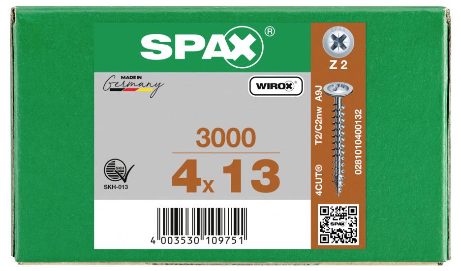 SPAX 0281010400132 Rückwandschrauben 4mm 13mm Kreuzschlitz Pozidriv Stahl 3000St.