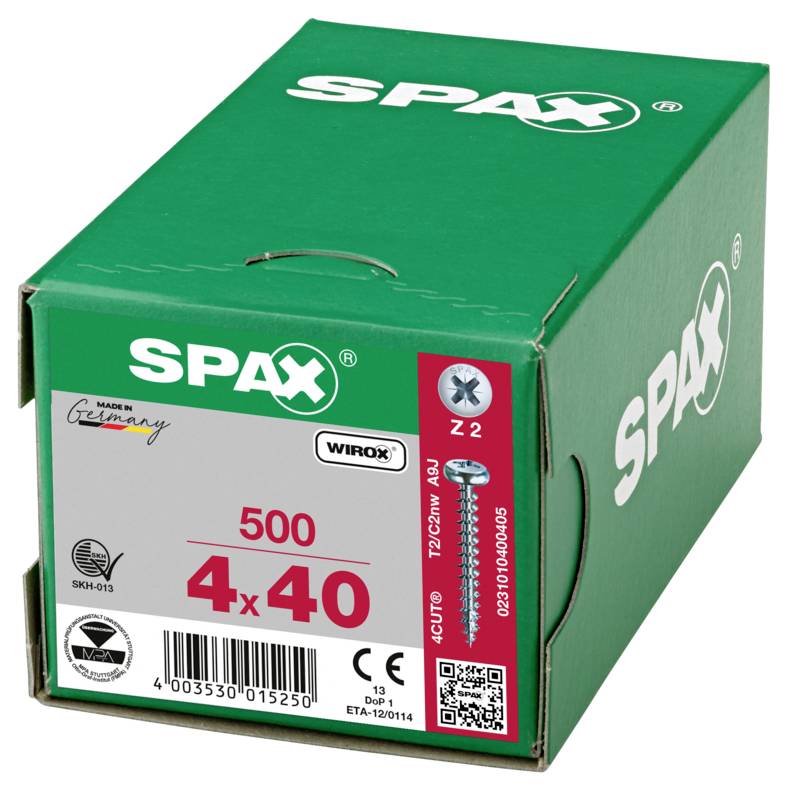 SPAX 0231010400405 Halbrundschrauben 4mm 40mm Kreuzschlitz Pozidriv Stahl 500St.