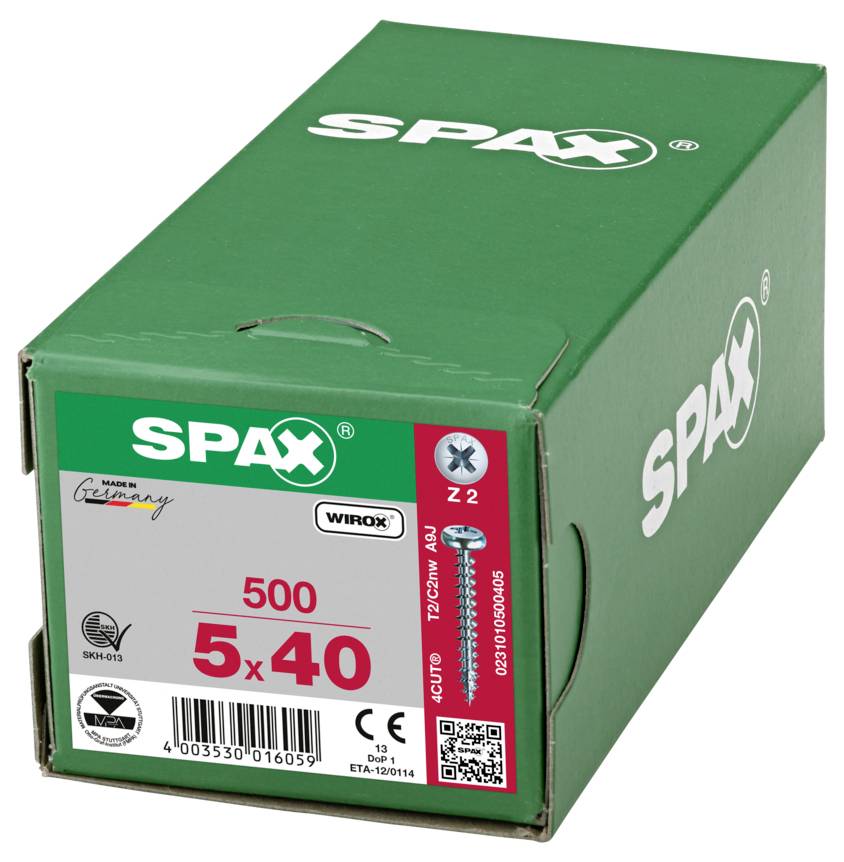 SPAX 0231010500405 Halbrundschrauben 5mm 40mm Kreuzschlitz Pozidriv Stahl 500St.