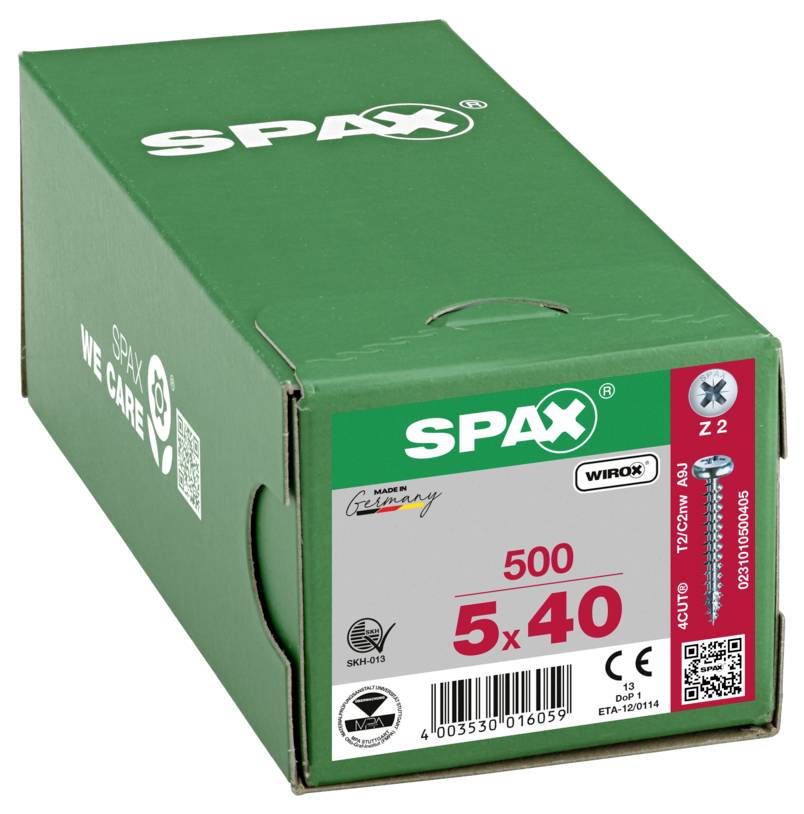SPAX 0231010500405 Halbrundschrauben 5mm 40mm Kreuzschlitz Pozidriv Stahl 500St.
