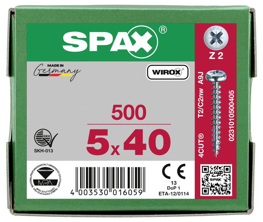 SPAX 0231010500405 Halbrundschrauben 5mm 40mm Kreuzschlitz Pozidriv Stahl 500St.