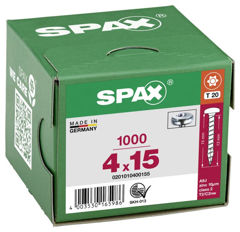 SPAX 0201010400155 Halbrundschrauben 4mm 15mm T-STAR plus Stahl 1000St.