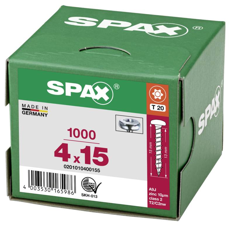 SPAX 0201010400155 Halbrundschrauben 4mm 15mm T-STAR plus Stahl 1000St.