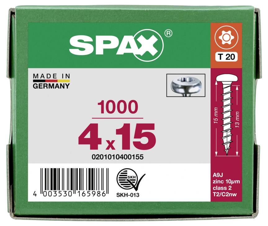 SPAX 0201010400155 Halbrundschrauben 4mm 15mm T-STAR plus Stahl 1000St.