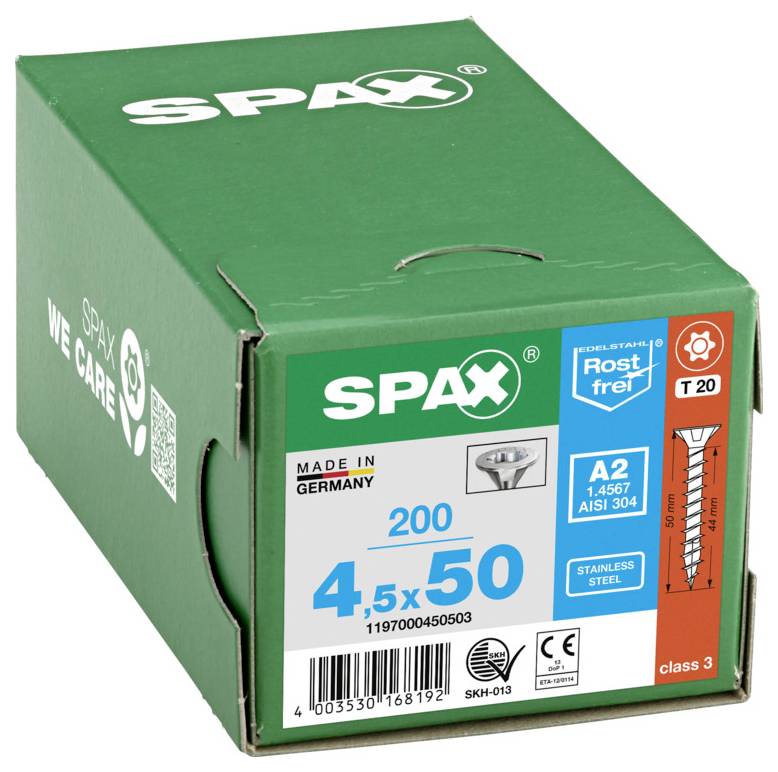 SPAX 1197000450503 Senkkopfschraube 4.5mm 50mm T-STAR plus Edelstahl (rostfrei) 200St.