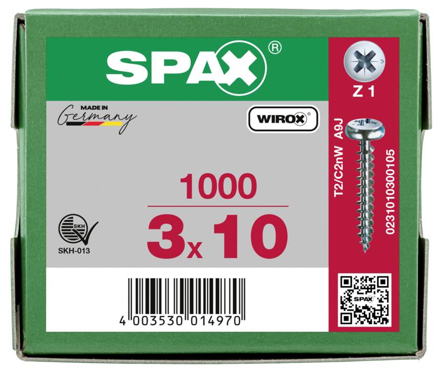 SPAX 0231010300105 Halbrundschrauben 3mm 10mm Kreuzschlitz Pozidriv Stahl 1000St.