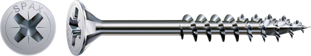 Metallschraube mit Senkkopf und Gewindeschaft, in der Seitenansicht dargestellt; ein vergrößerter Ausschnitt zeigt das sternförmige Antriebsmuster des Kopfes.