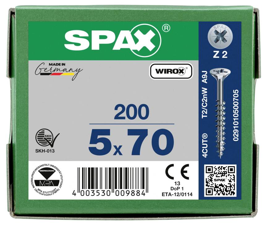 SPAX 0291010500705 Senkkopfschraube 5mm 70mm Kreuzschlitz Pozidriv Stahl 200St.