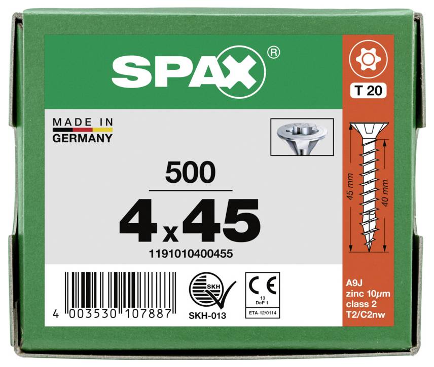 SPAX 1191010400455 Senkkopfschraube 4mm 45mm T-STAR plus Stahl 500St.