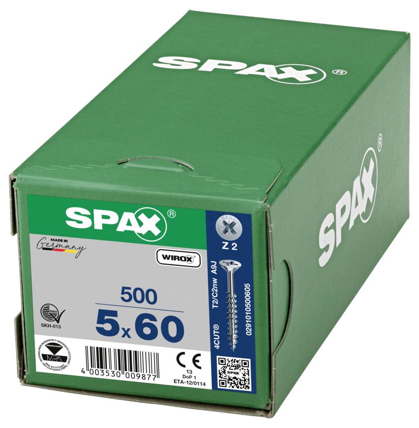 SPAX 0291010500605 Senkkopfschraube 5mm 60mm Kreuzschlitz Pozidriv Stahl 500St.