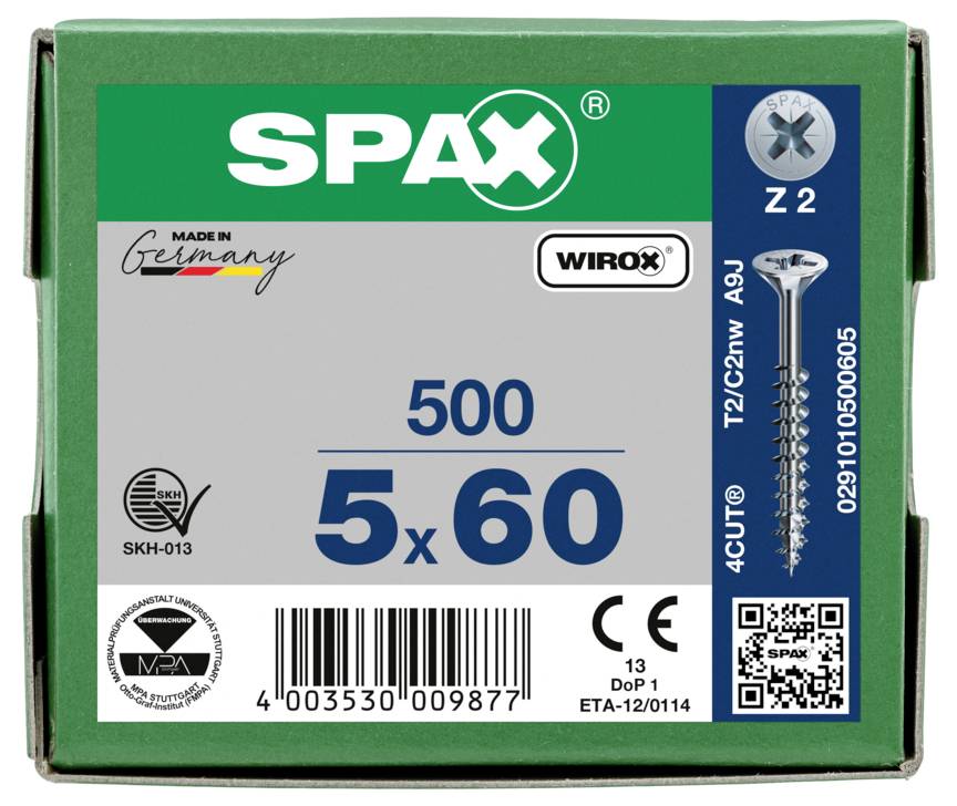 SPAX 0291010500605 Senkkopfschraube 5mm 60mm Kreuzschlitz Pozidriv Stahl 500St.