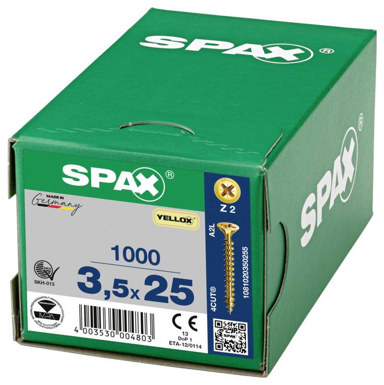 Karton mit SPAX-Konstruktionsschrauben, Größe 10 x 160 mm, 50er Packung, Herstellung Deutschland, mit Barcode und Produktdetails.