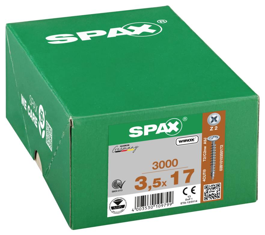 SPAX 0281010350172 Rückwandschrauben 3.5mm 17mm Kreuzschlitz Pozidriv Stahl 3000St.