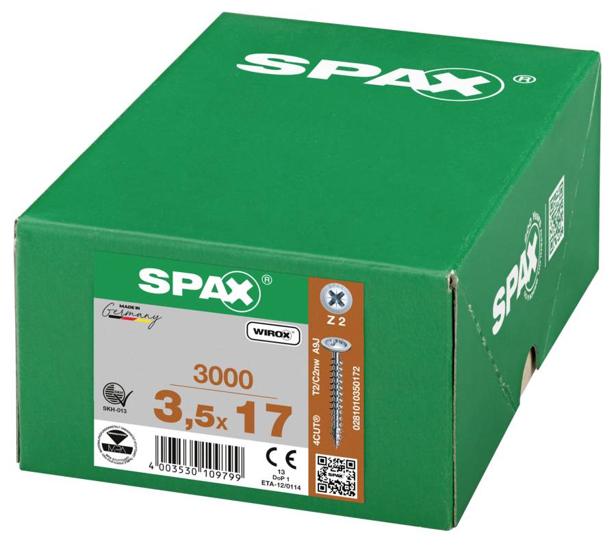 SPAX 0281010350172 Rückwandschrauben 3.5mm 17mm Kreuzschlitz Pozidriv Stahl 3000St.