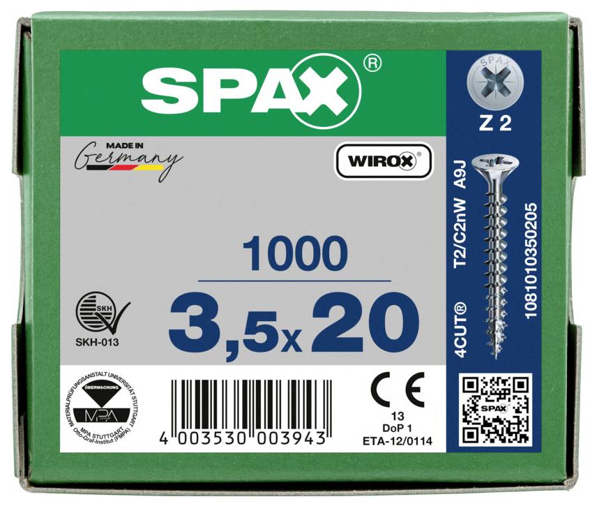 SPAX 1081010350205 Senkkopfschraube 3.5mm 20mm Stahl 1000St.