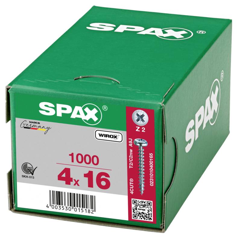 SPAX 0231010400165 Halbrundschrauben 4mm 16mm Kreuzschlitz Pozidriv Stahl 1000St.