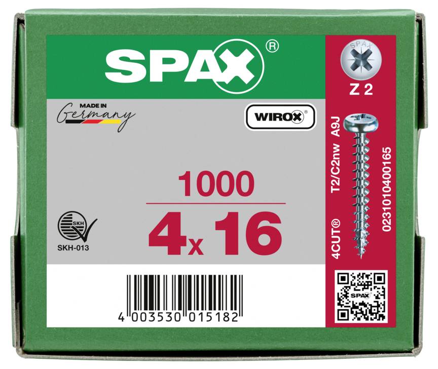 SPAX 0231010400165 Halbrundschrauben 4mm 16mm Kreuzschlitz Pozidriv Stahl 1000St.