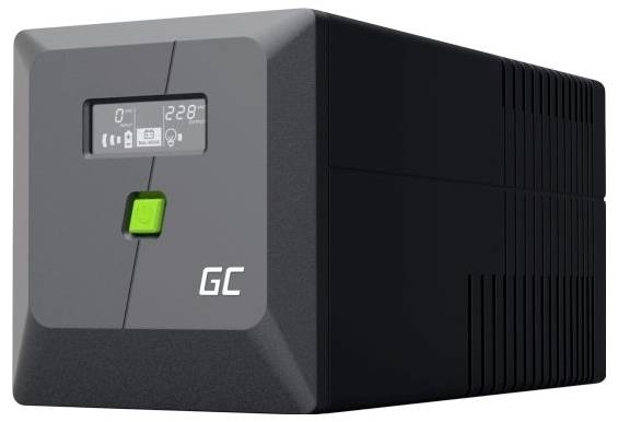 Schwarze GC unterbrechungsfreie Stromversorgung mit kleinem Frontdisplay und grünem Netzschalter
