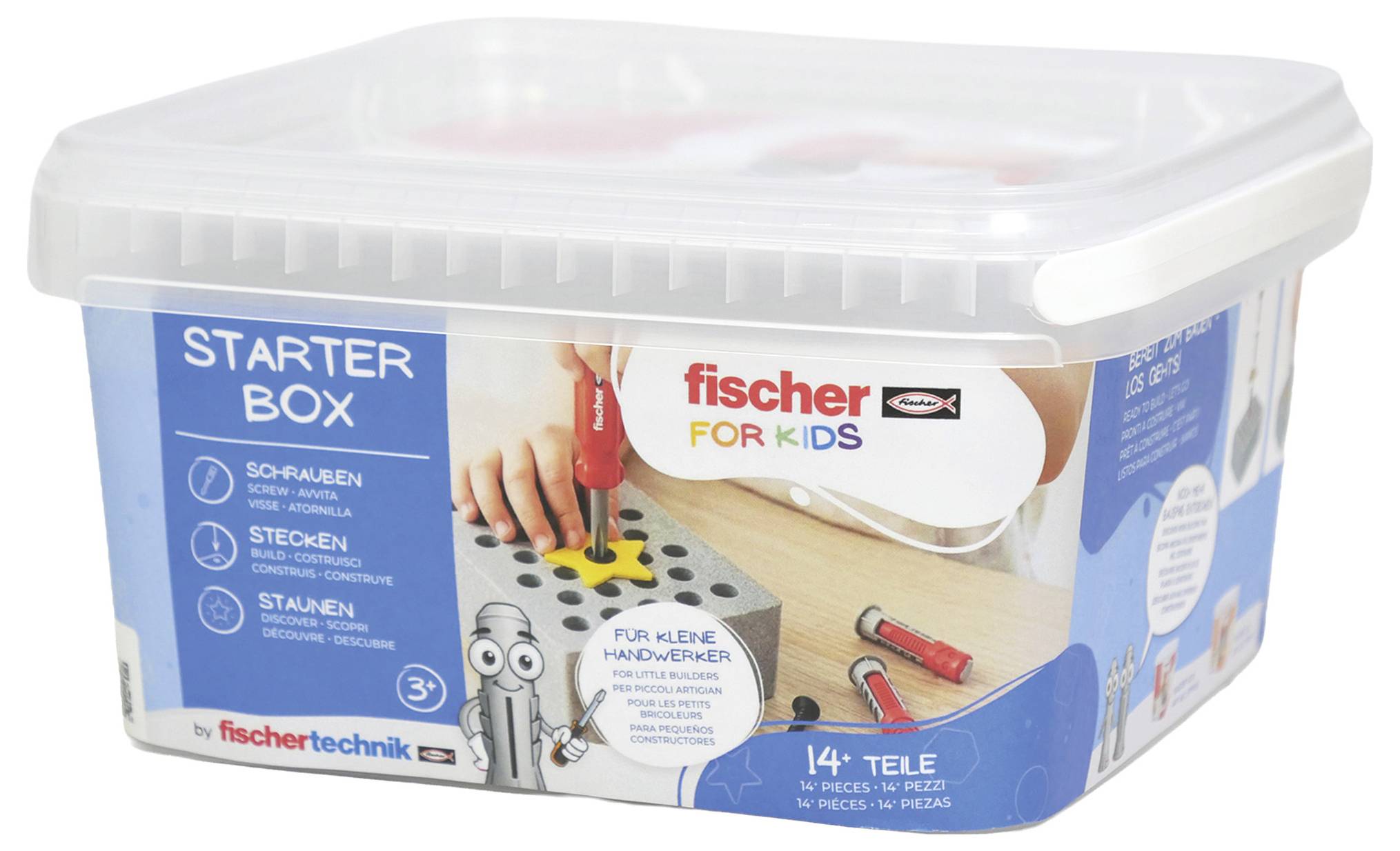 Kunststoff-'Starter Box' Spielzeugset von fischer für Kinder, mit Schrauben, Dübeln und Werkzeugen zum Bauen von Projekten, 14 Teile, ab 3 Jahren