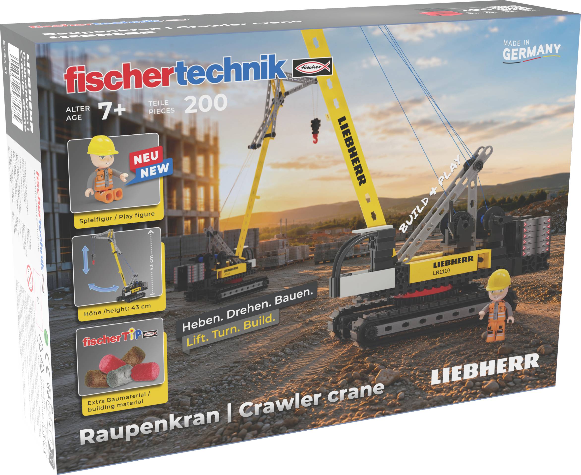 fischertechnik 'Raupenkran | Raupenkran' Konstruktionsspielzeugset-Karton mit Liebherr-Kranbild, ab 7 Jahren