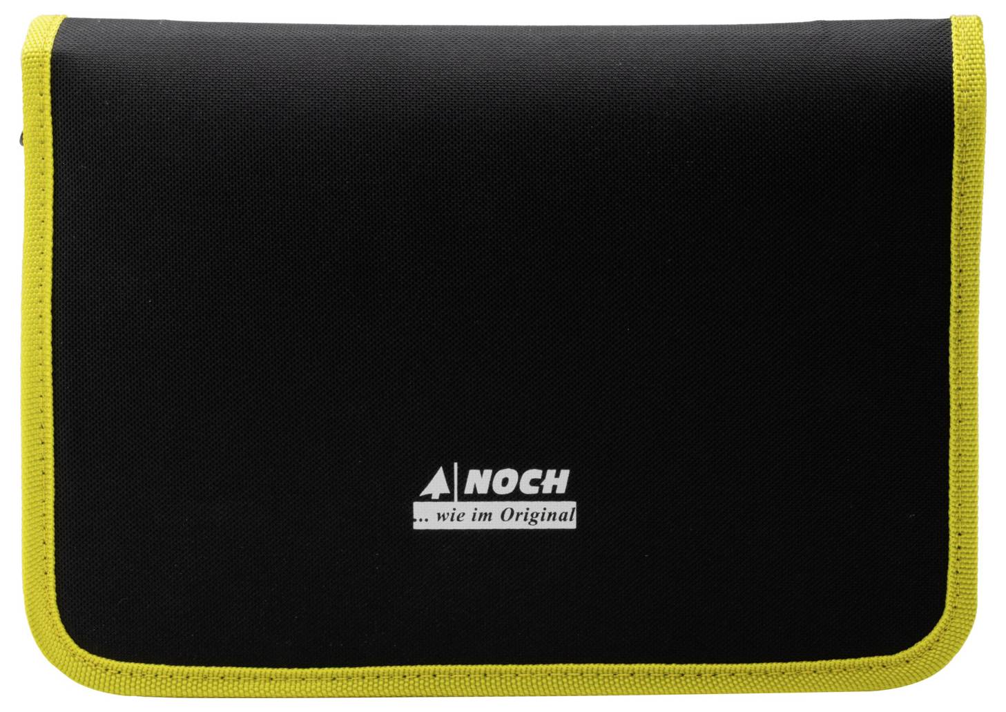Schwarze NOCH Tragetasche oder Beutel mit gelbem Rand und zentriertem Logo auf der Vorderseite
