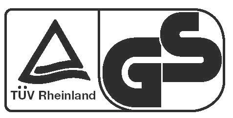 TÜV Rheinland und GS-Zertifizierungszeichen nebeneinander in einem Logo mit abgerundeten Ecken angezeigt.