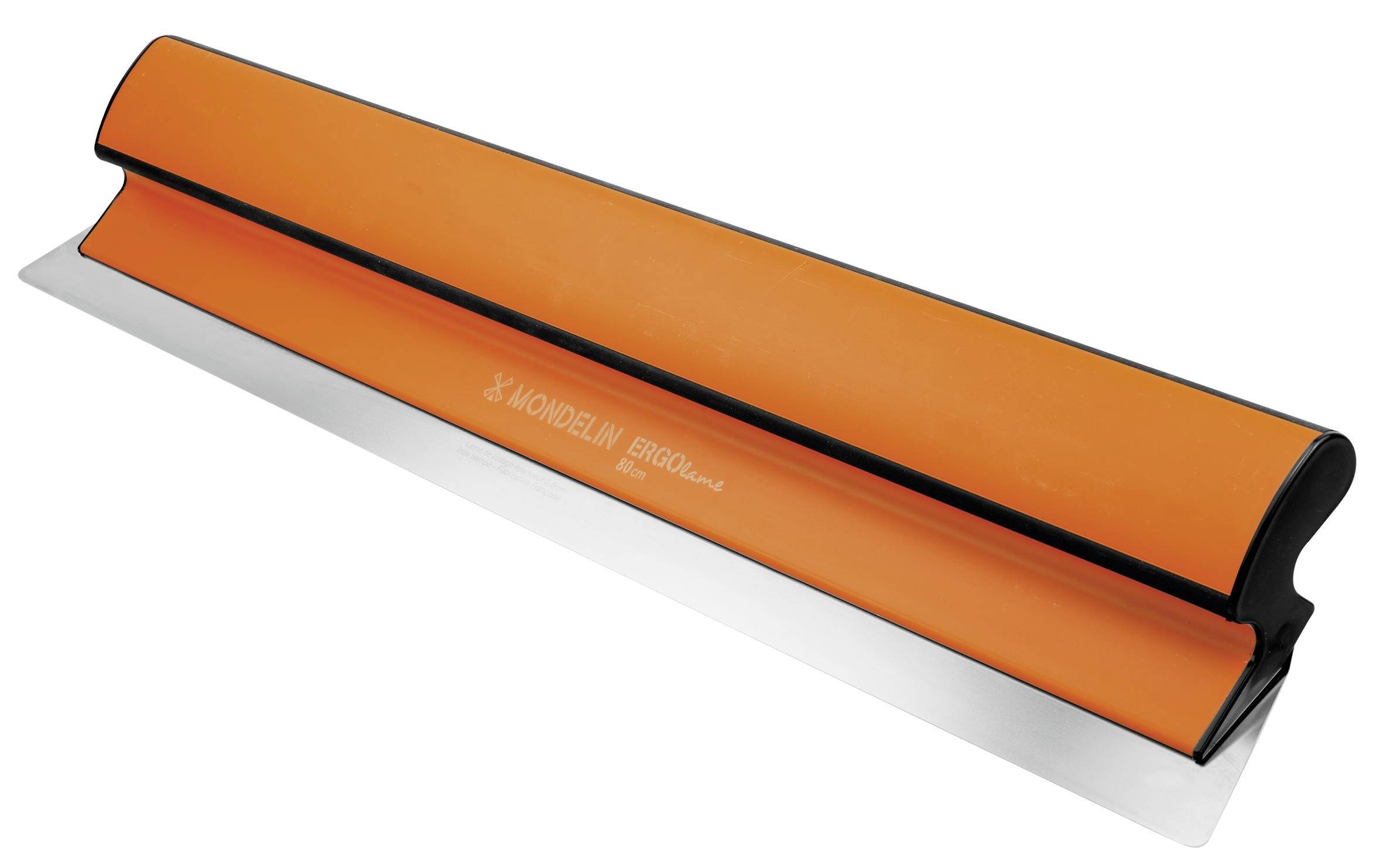 Orange-farbiges Bodenschaber mit schwarzem Griff und silberner Gummiwalze, gezeigt auf weißem Hintergrund.