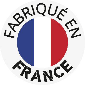 Logo mit einer kreisförmigen französischen Flagge und den Worten „HERGESTELLT IN FRANKREICH