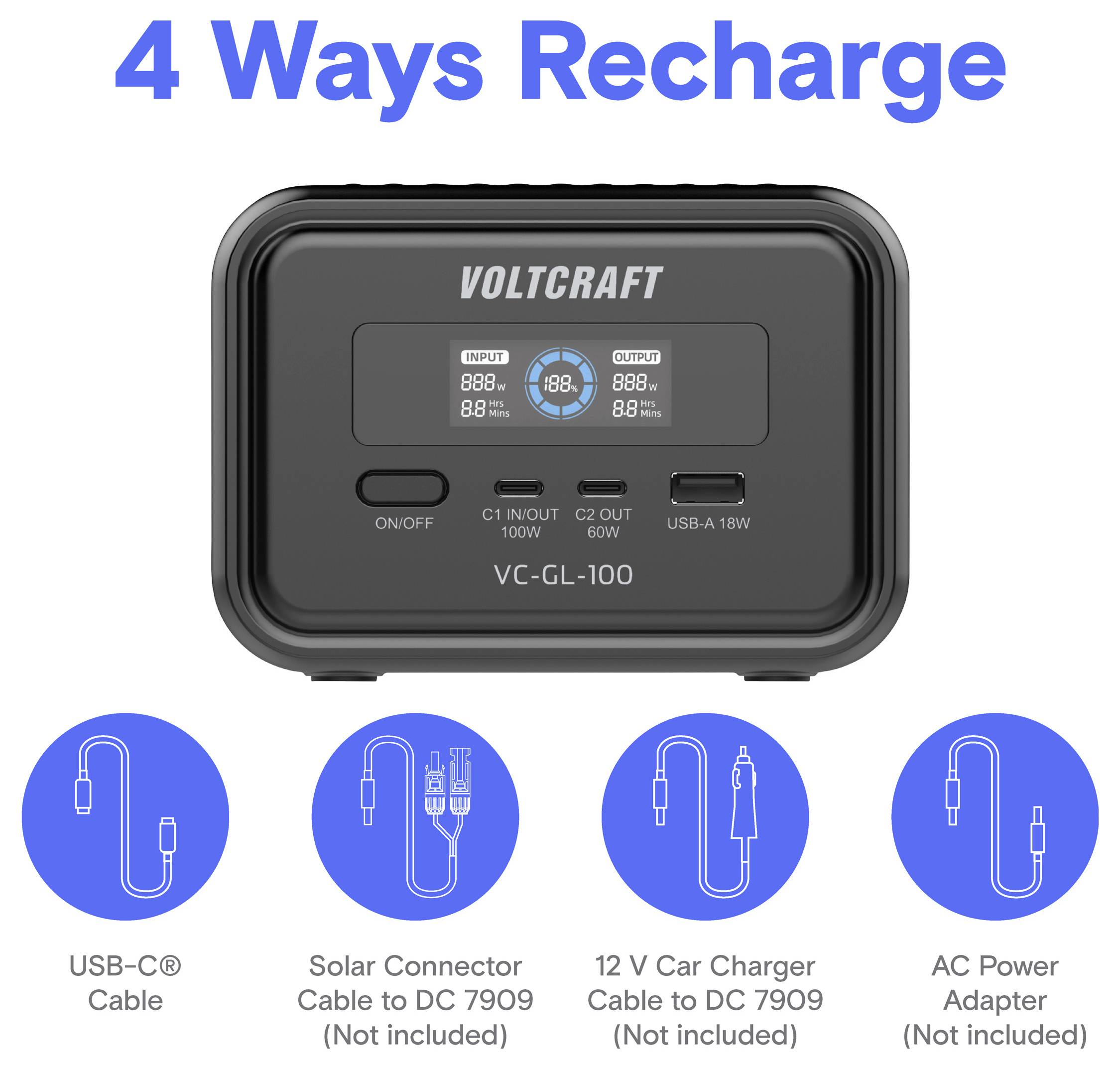 Voltcraft VC-GL-100 tragbare Stromstation mit „4-Wege-Aufladung