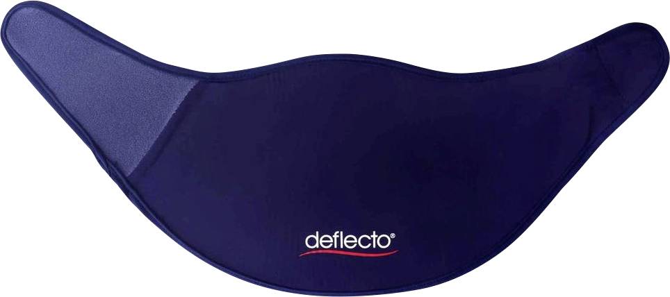 Blauer, gebogener Stoff-Blendschutz oder Schirm mit zentriertem „deflecto